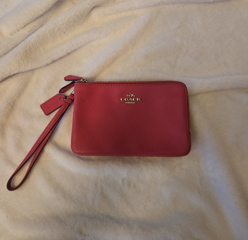 Coach Pink Pebbled Leather Wristlet with Gold Hardware